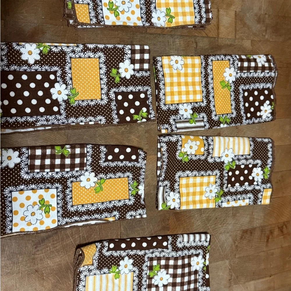 Vintage Brown and Yellow Floral Patchwork Napkins Set of 6